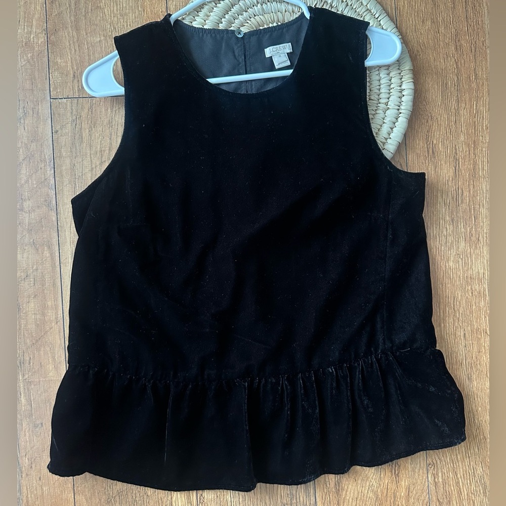 J. Crew Black Velour Peplum Sleeveless Top